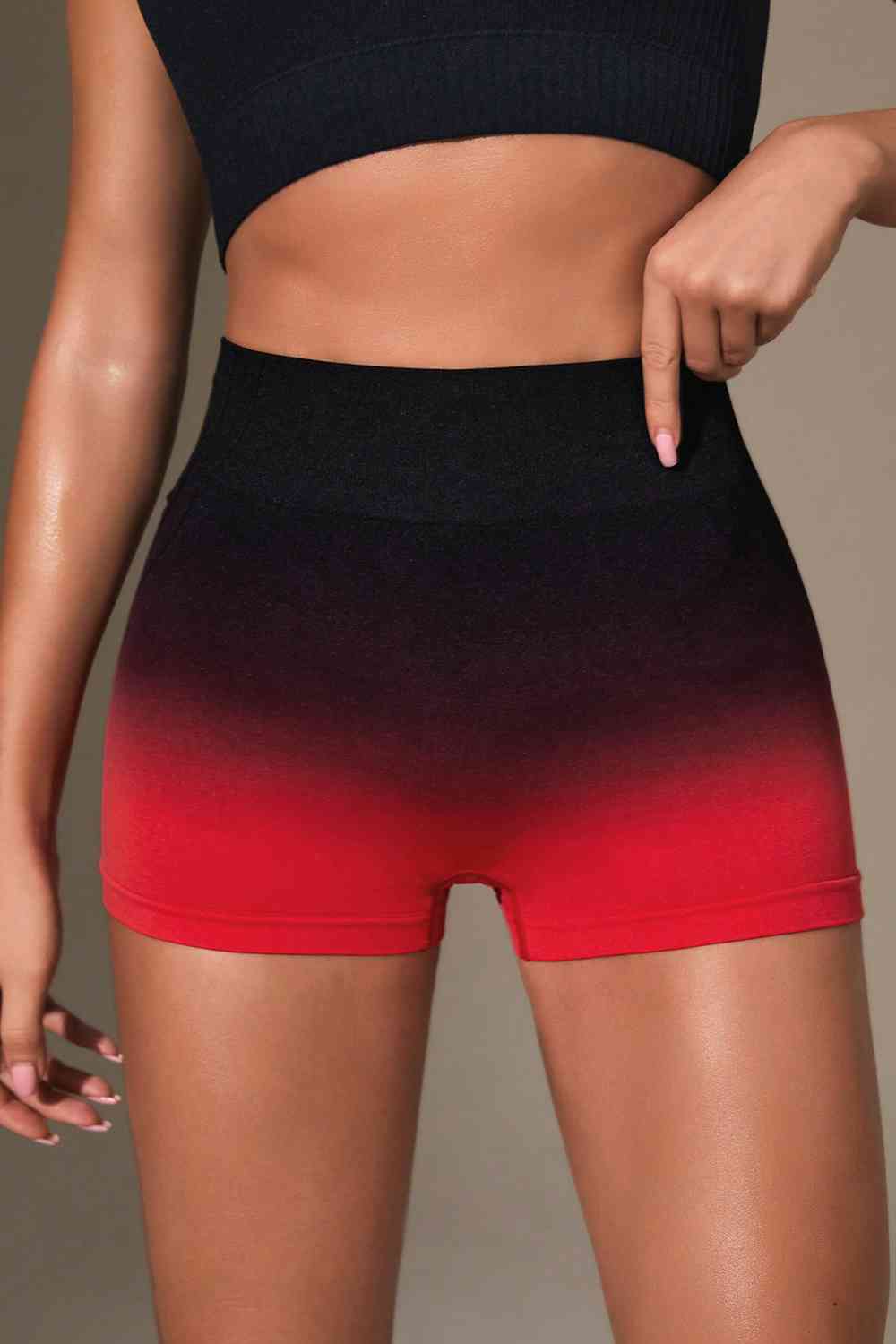 Gradient Wide Waistband Sports Shorts Red Orange