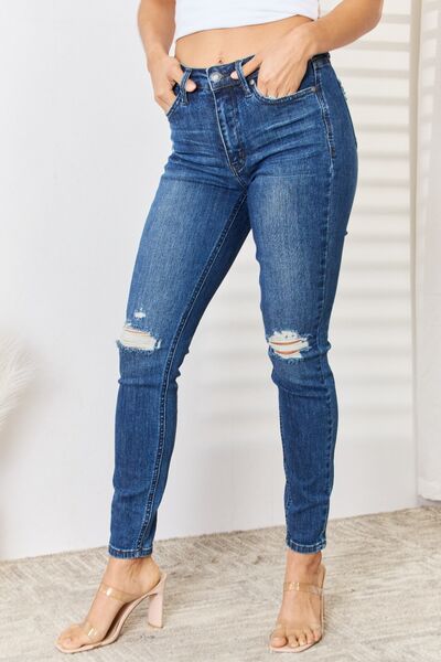 Judy Blue Full Size High Waist Distressed Slim Jeans Dark