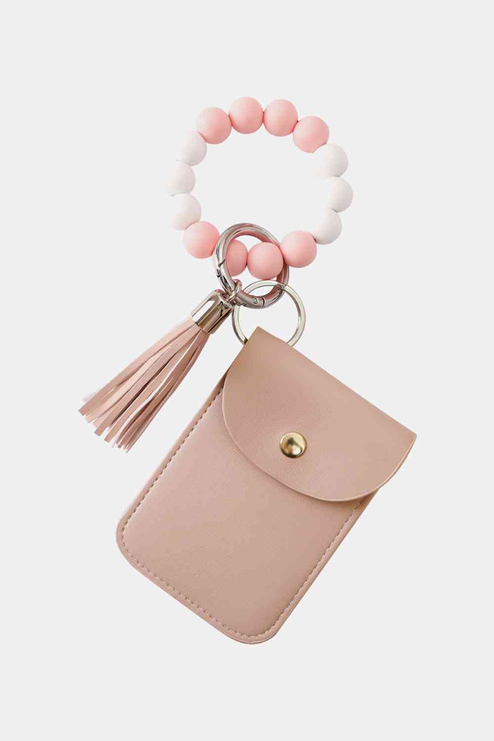 Bead Wristlet Key Chain with Wallet Dusty Pink One Size