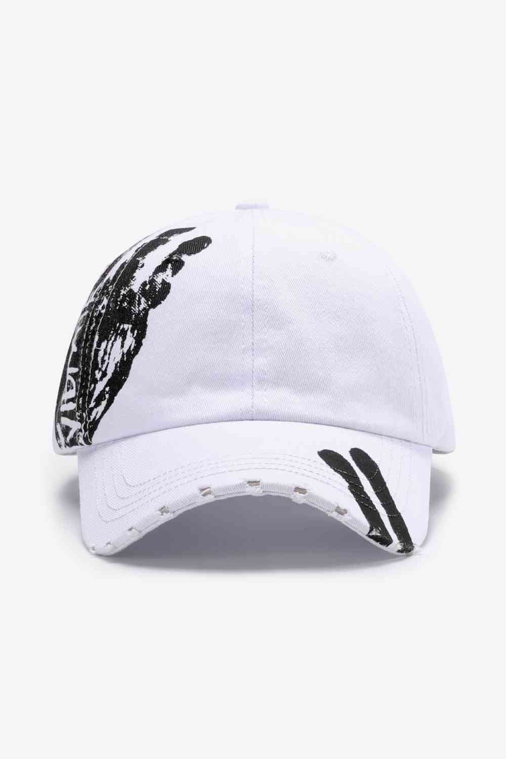 VIBRA Graphic Distressed Adjustable Baseball Cap White One Size