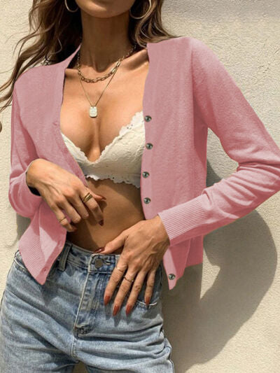 Button Up Long Sleeve Cardigan Dusty Pink