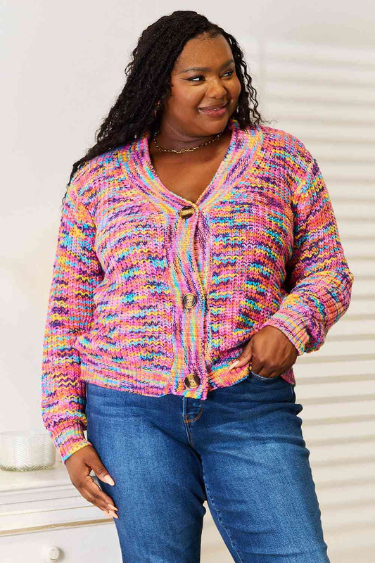 Woven Right V-Neck Long Sleeve Cardigan Multicolor