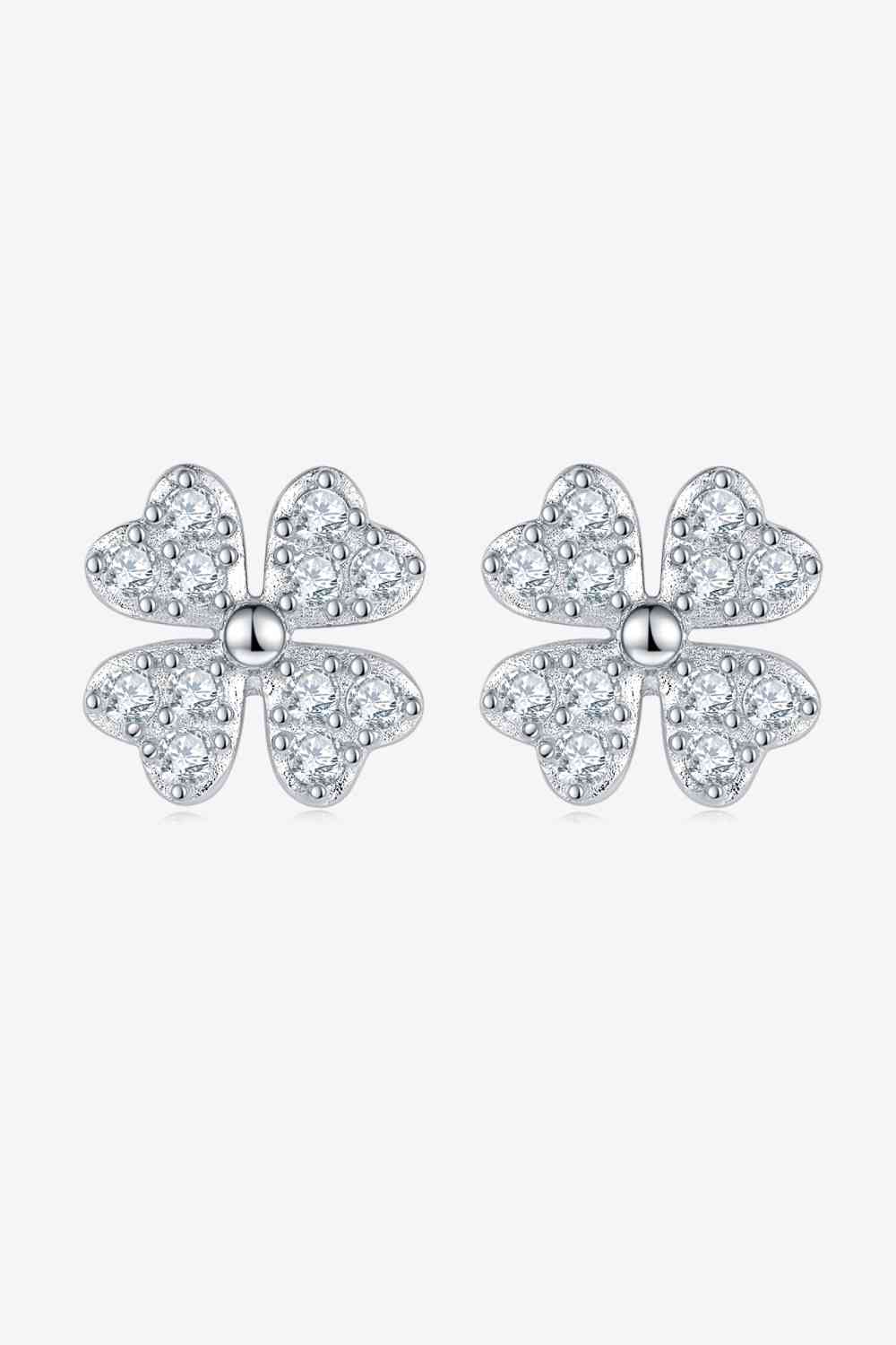 Adored Moissanite Four Leaf Clover Stud Earrings Silver One Size