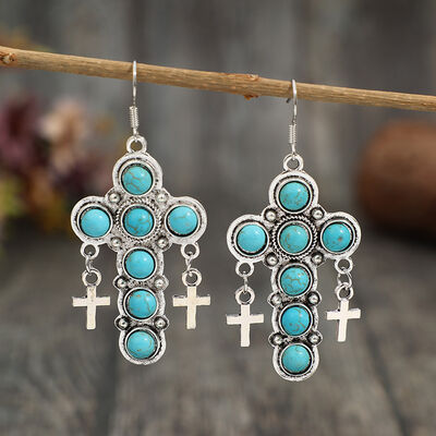 Artificial Turquoise Cross Shape Earrings Teal One Size