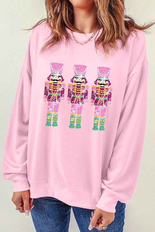 Sequin Nutcracker Long Sleeve Sweatshirt Blush Pink