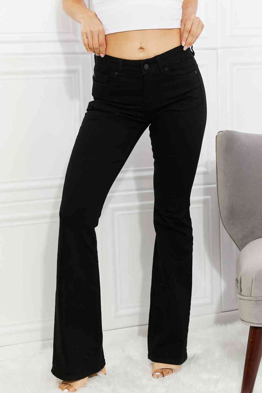 Kancan Full Size Eden Midrise Flare Jeans Black