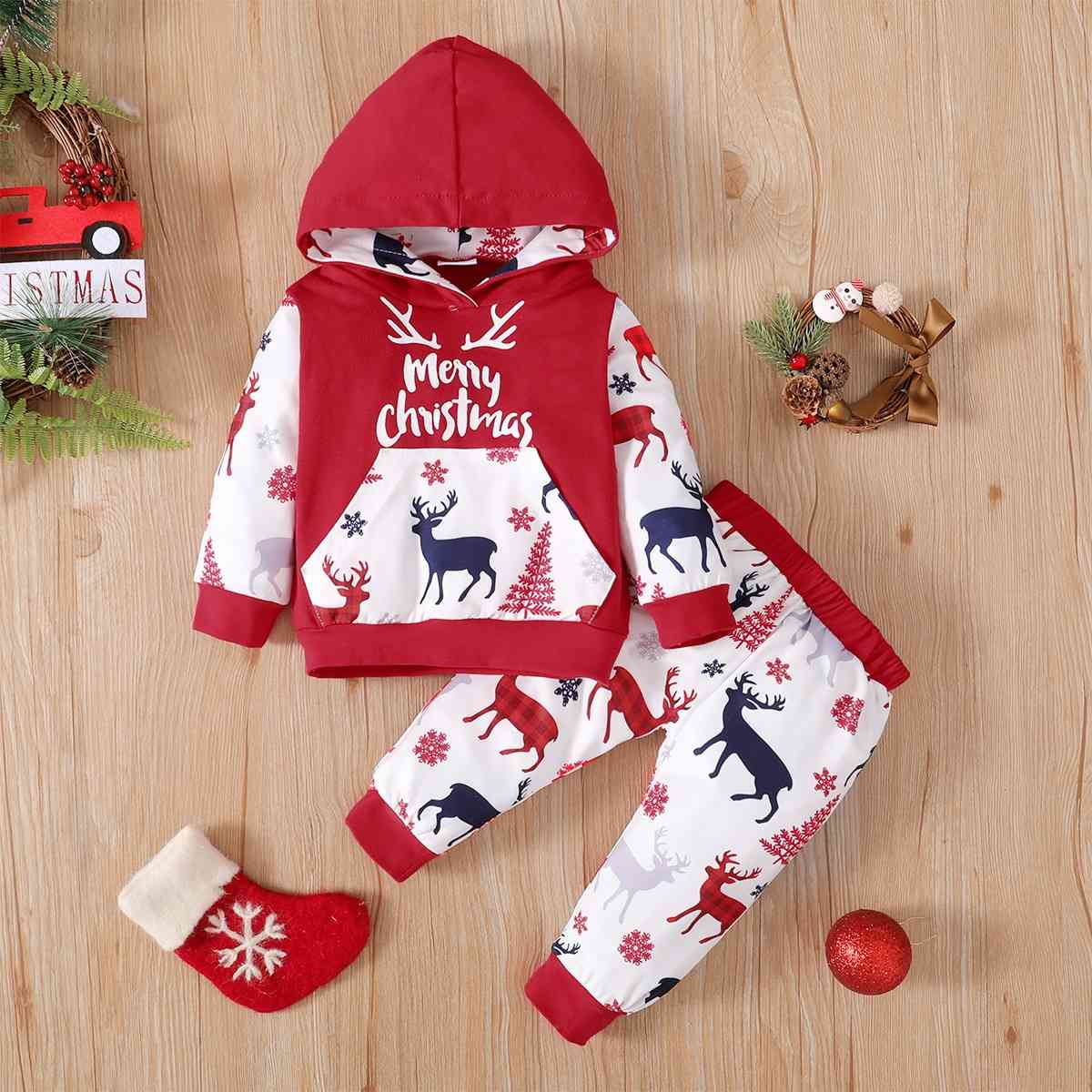 MERRY CHRISTMAS Hoodie and Pants Set Red