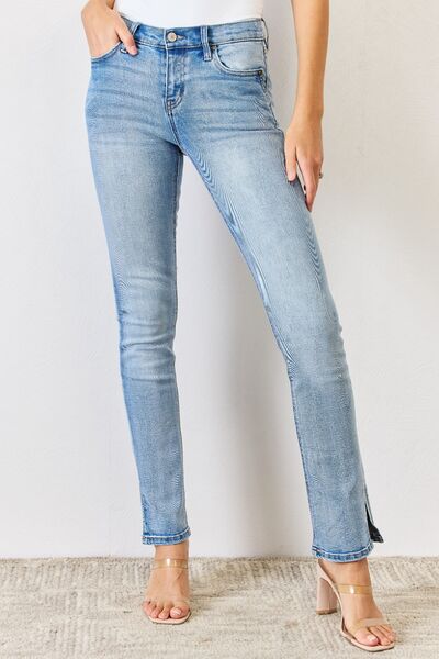 Kancan Full Size Mid Rise Y2K Slit Bootcut Jeans Medium