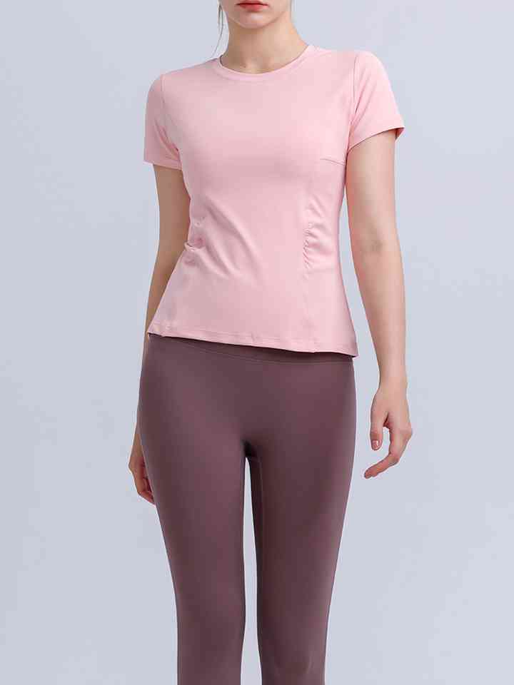 Round Neck Short Sleeve Active Top Dusty Pink