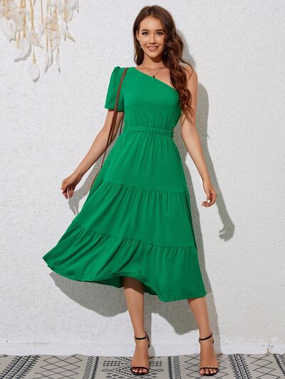 Tied Single Shoulder Midi Dress Mid Green