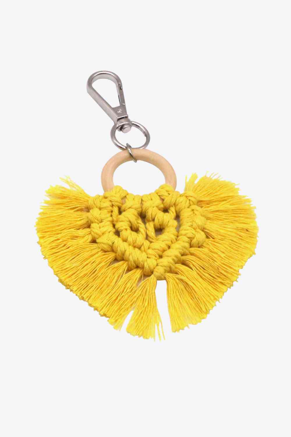 Assorted 4-Pack Heart-Shaped Macrame Fringe Keychain Mustard One Size