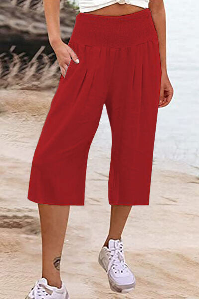 Pocketed High Waist Pants Wine