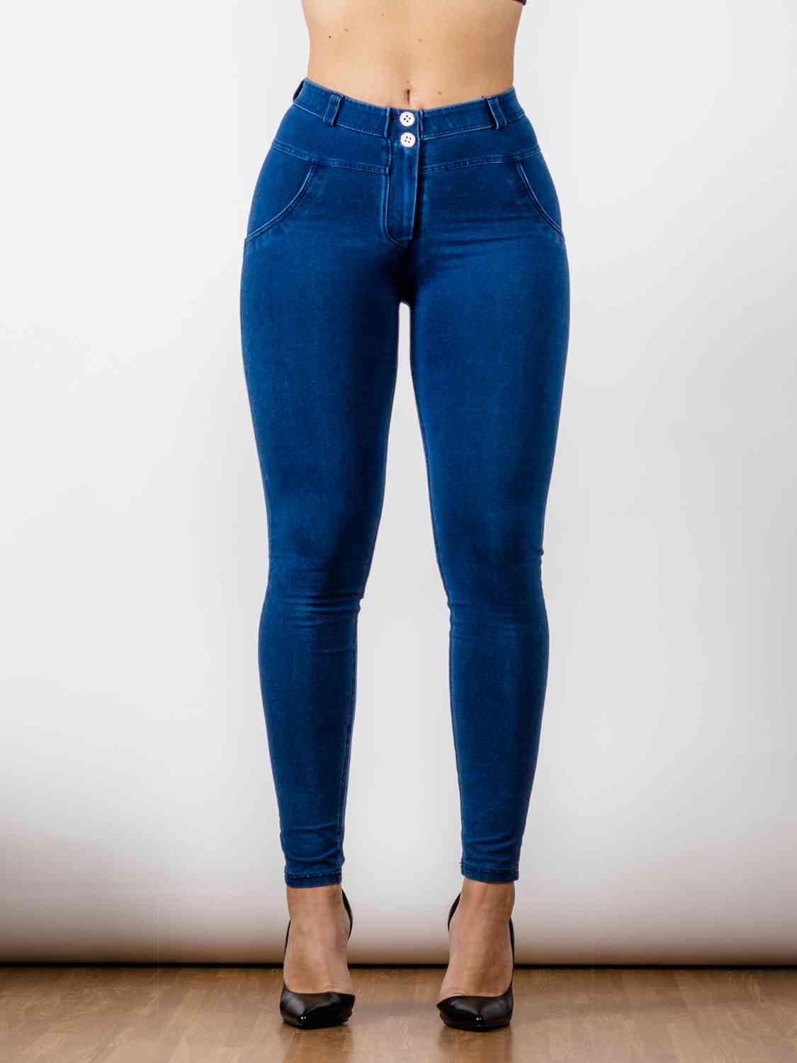 Buttoned Skinny Jeans Peacock Blue