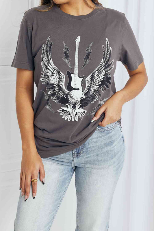 mineB Full Size Eagle Graphic Tee Shirt Charcoal