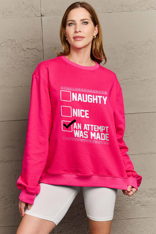 Simply Love Full Size Letter Graphic Long Sleeve Sweatshirt Deep Rose