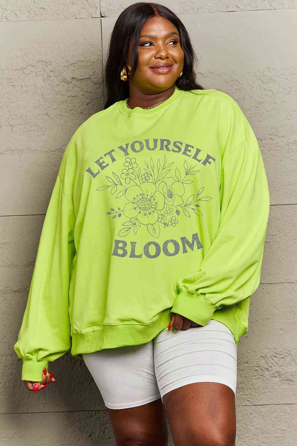 Simply Love Simply Love Full Size LET YOURSELF BLOOM Graphic Sweatshirt Lime