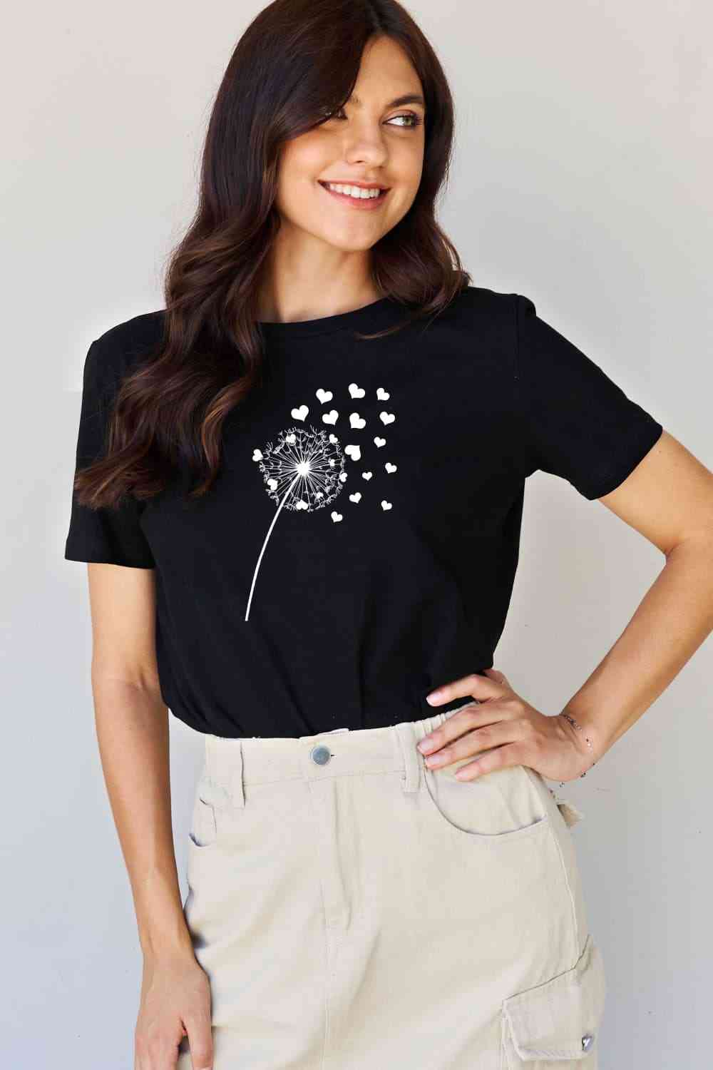 Simply Love Full Size Dandelion Heart Graphic Cotton T-Shirt