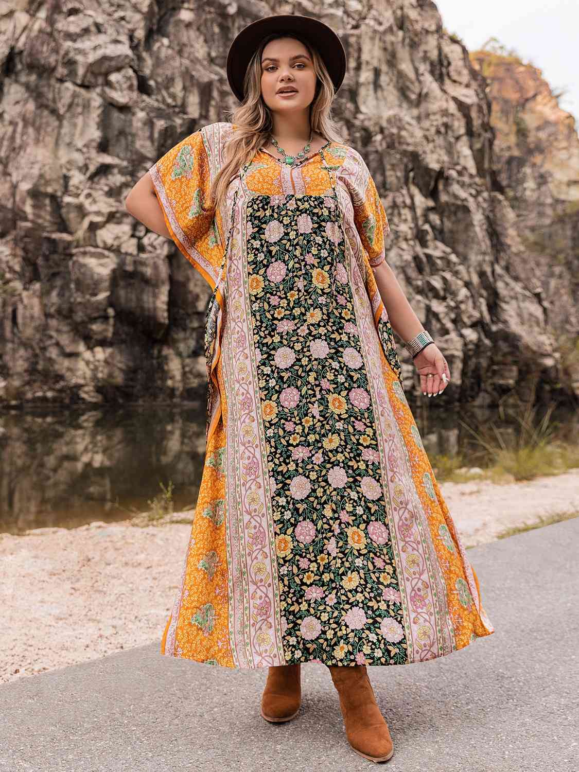 Plus Size Tie Neck Maxi Dress Pumpkin