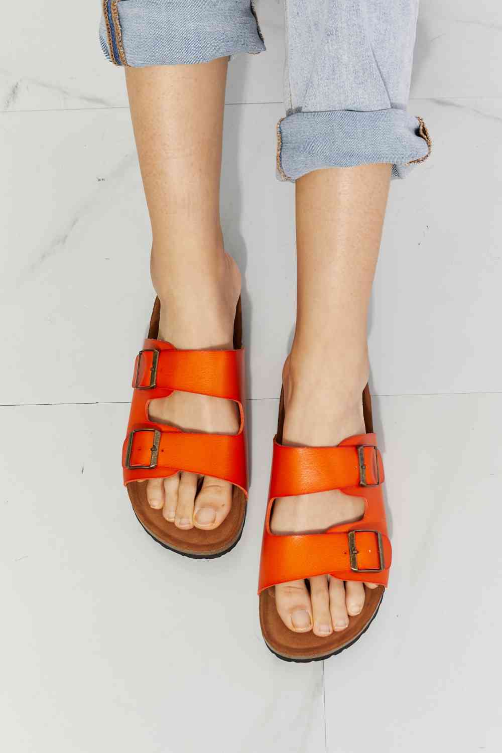 MMShoes Feeling Alive Double Banded Slide Sandals in Orange Orange