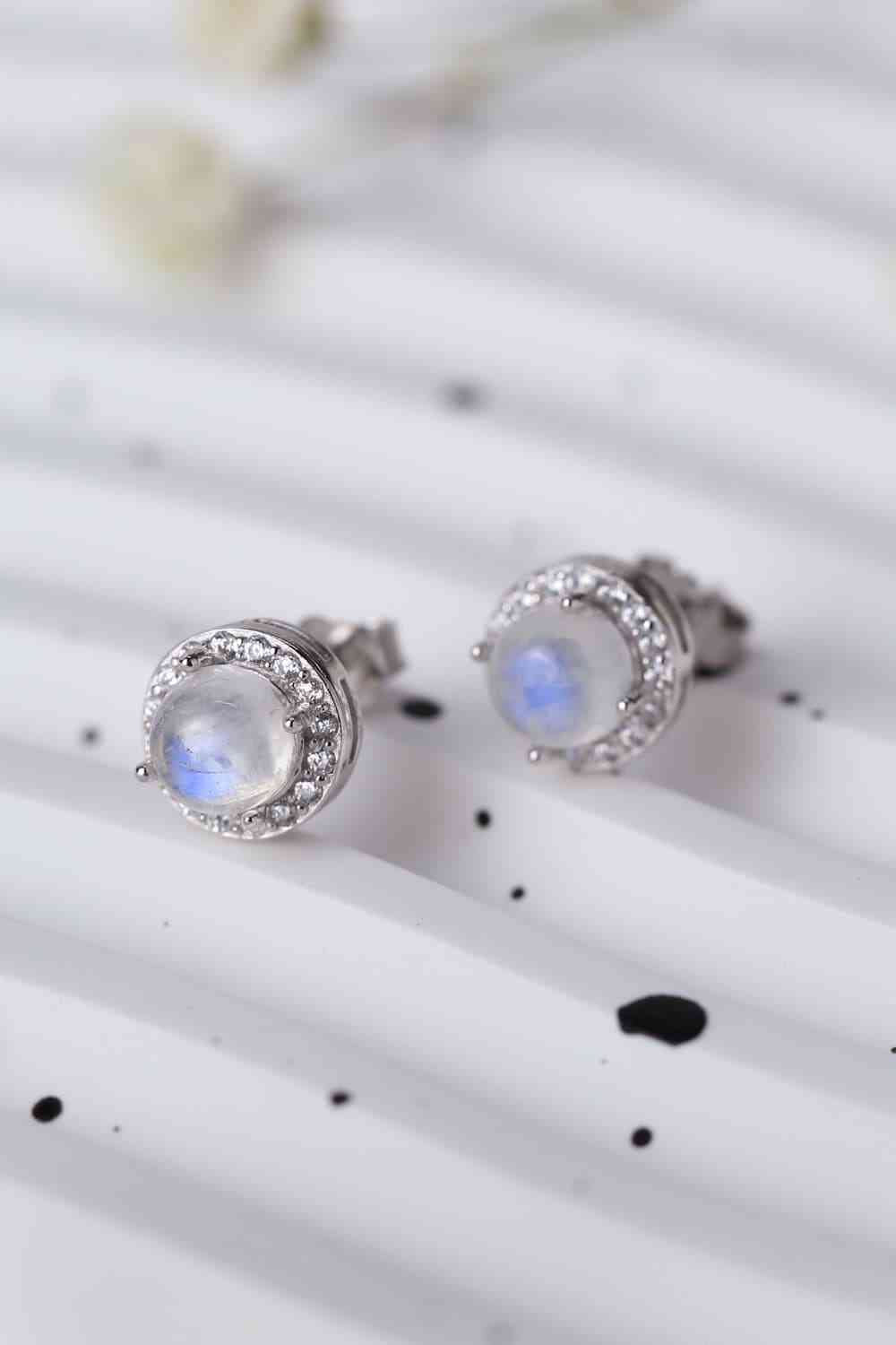 High Quality Natural Moonstone 925 Sterling Silver Stud Earrings Silver One Size