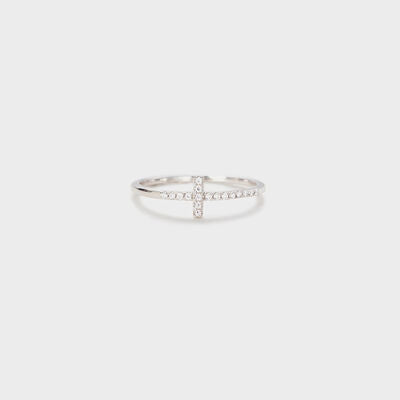 Cross Inlaid Zircon 925 Sterling Silver Ring Silver
