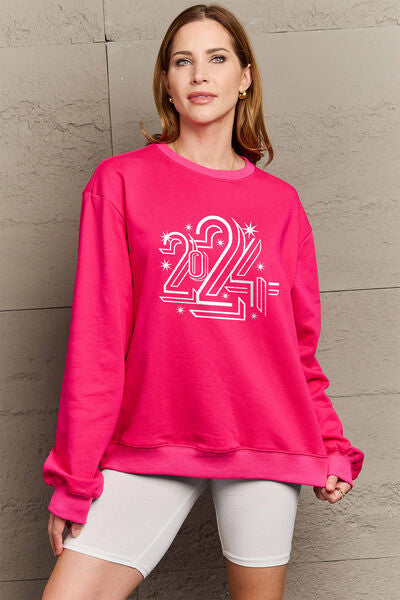 Simply Love Full Size 2024 Round Neck Dropped Shoulder Sweatshirt Deep Rose