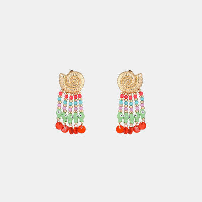 Shell & Tassel Alloy Dangle Earrings Red Orange One Size