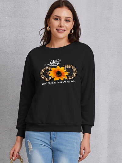 Sunflower Round Neck Dropped Shoulder Sweatshirt Black