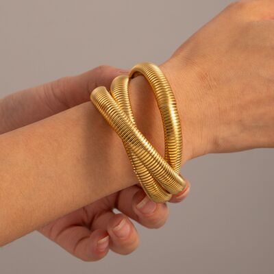 Triple Intertwined Snake Stretch Bracelet Gold One Size