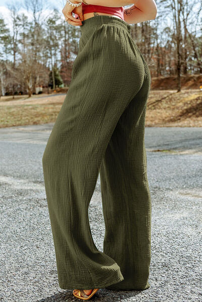 Texture Tied Wide Leg Pants