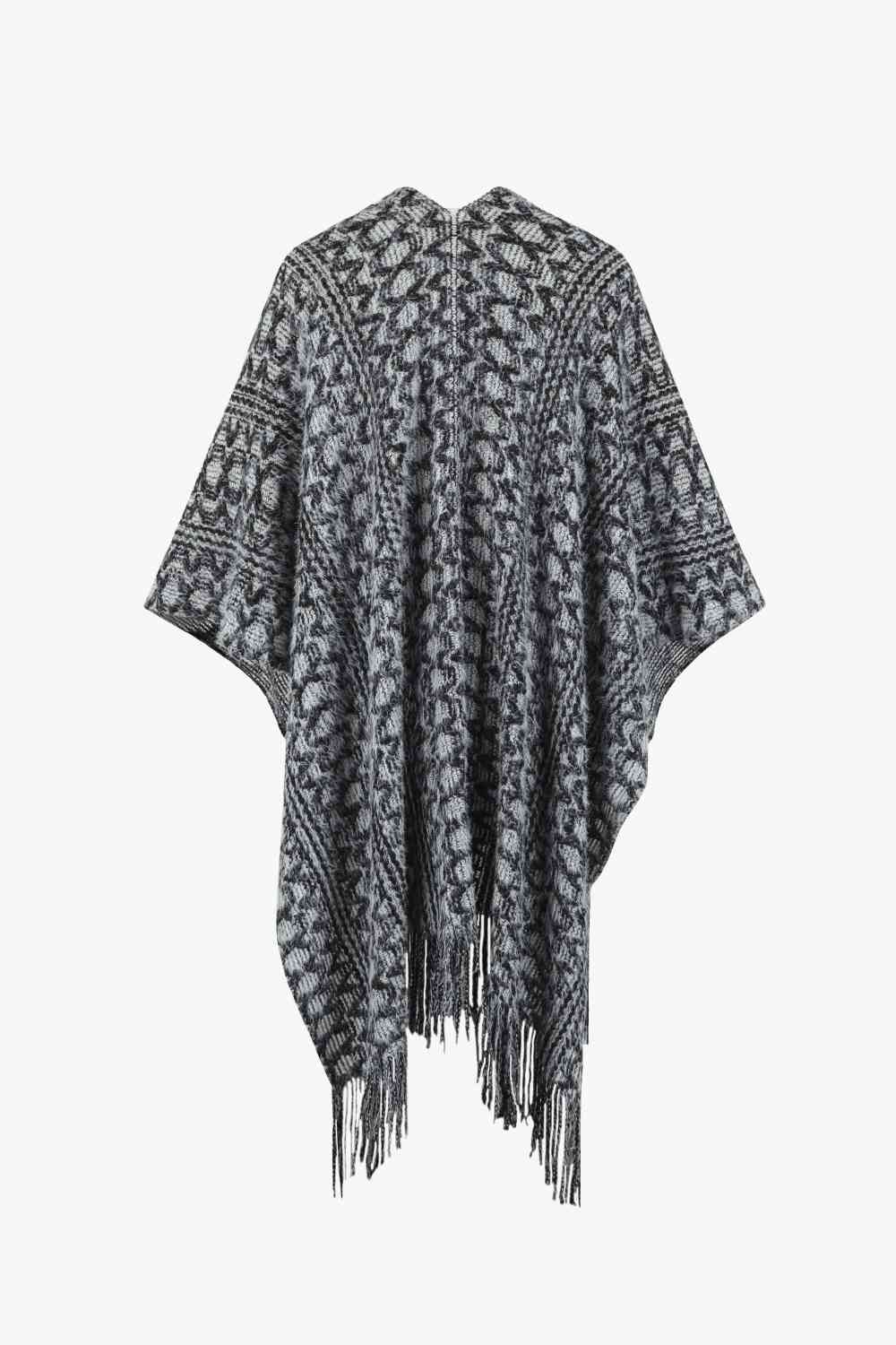 Open Front Fringe Hem Poncho