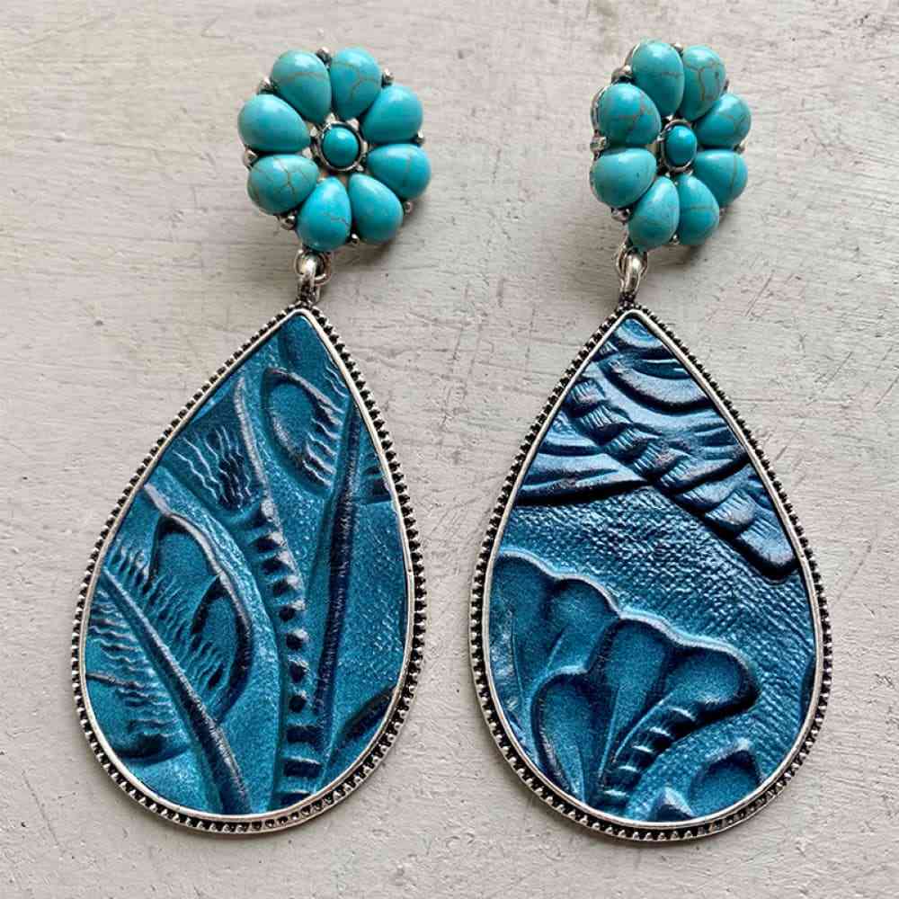 Turquoise Flower Teardrop Earrings Sky Blue One Size