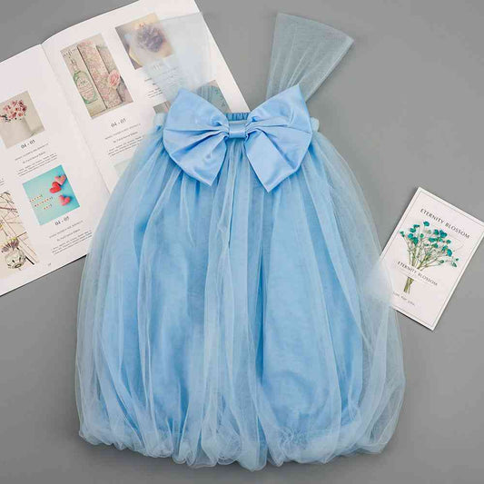 Bow Detail Sleeveless Mesh Dress Pastel Blue