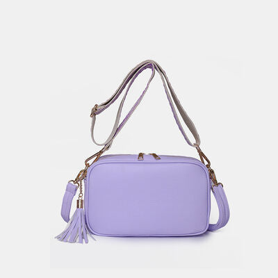 Tassel PU Leather Crossbody Bag Lavender One Size