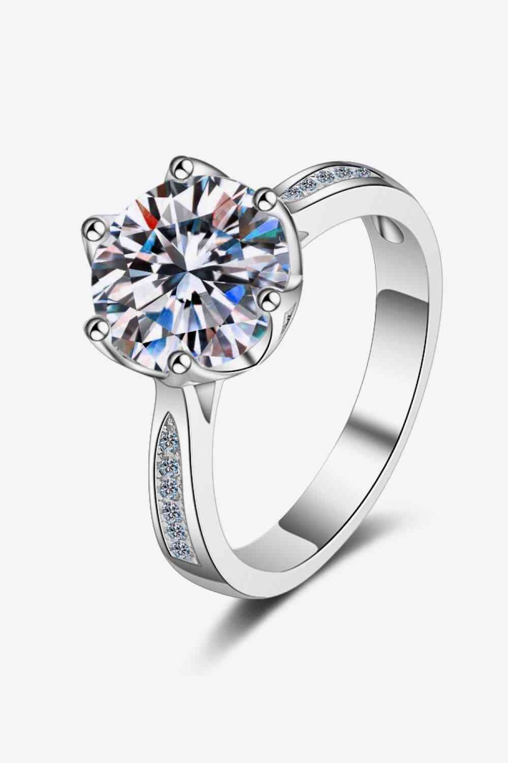 3 Carat Moissanite Rhodium-Plated Side Stone Ring Silver