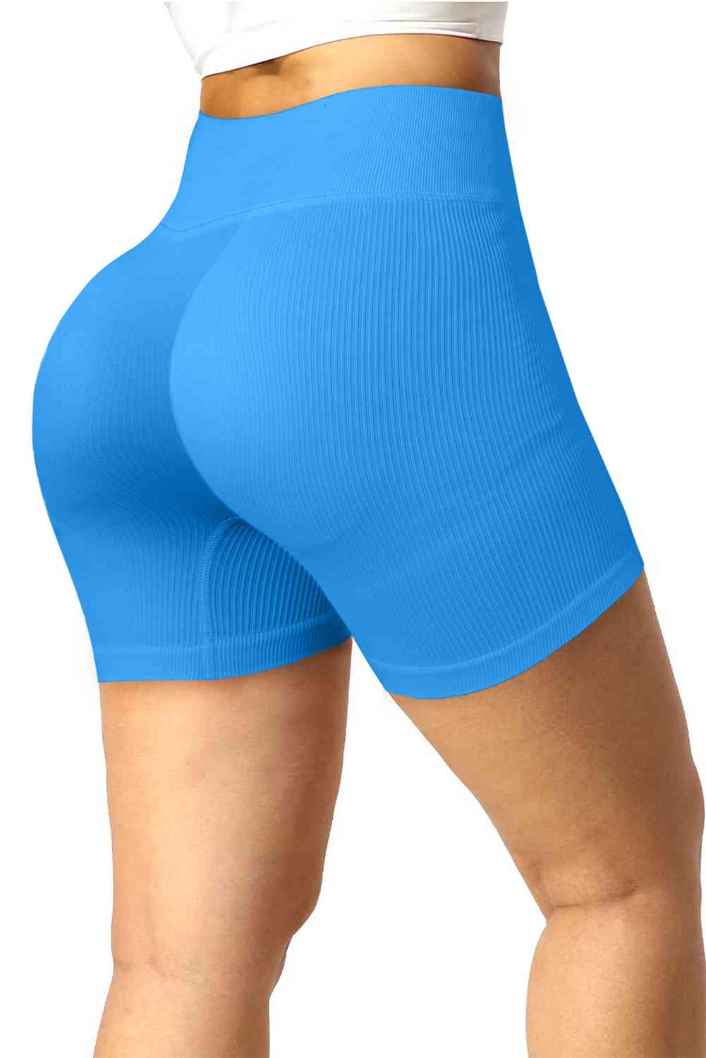 Drawstring Ribbed Sports Shorts Sky Blue