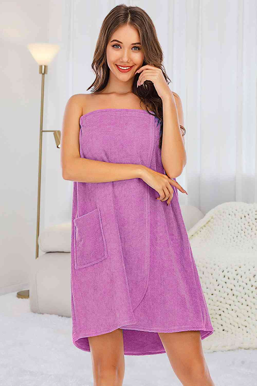 Strapless Robe with pocket Lilac