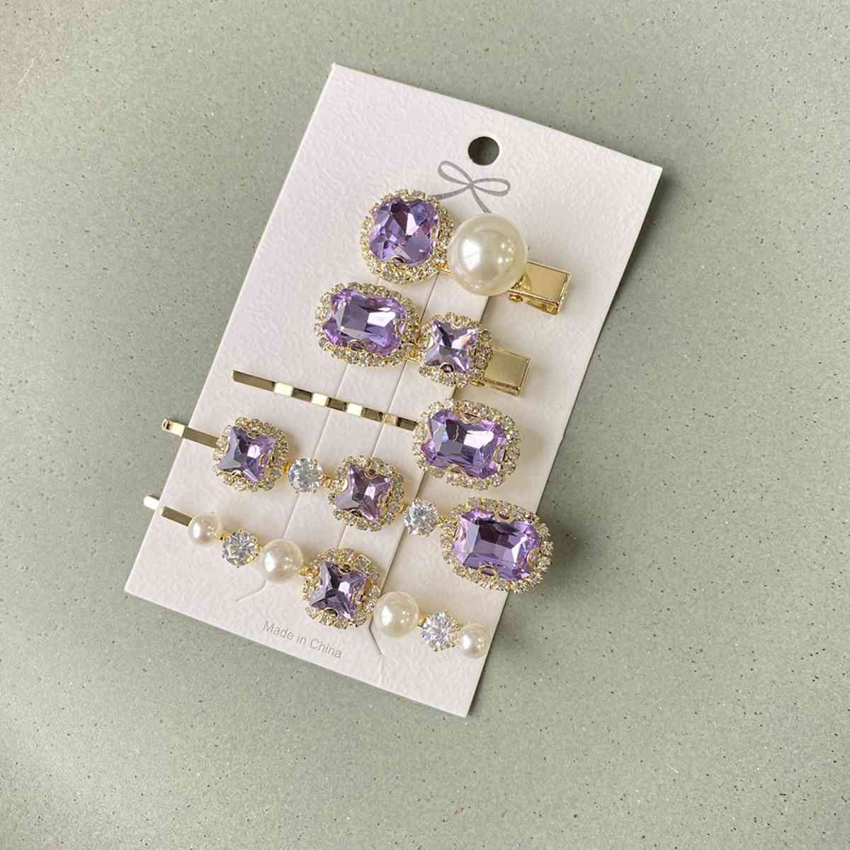 5 PCS/Set Geometric Pearl Hair Clips Purple One Size