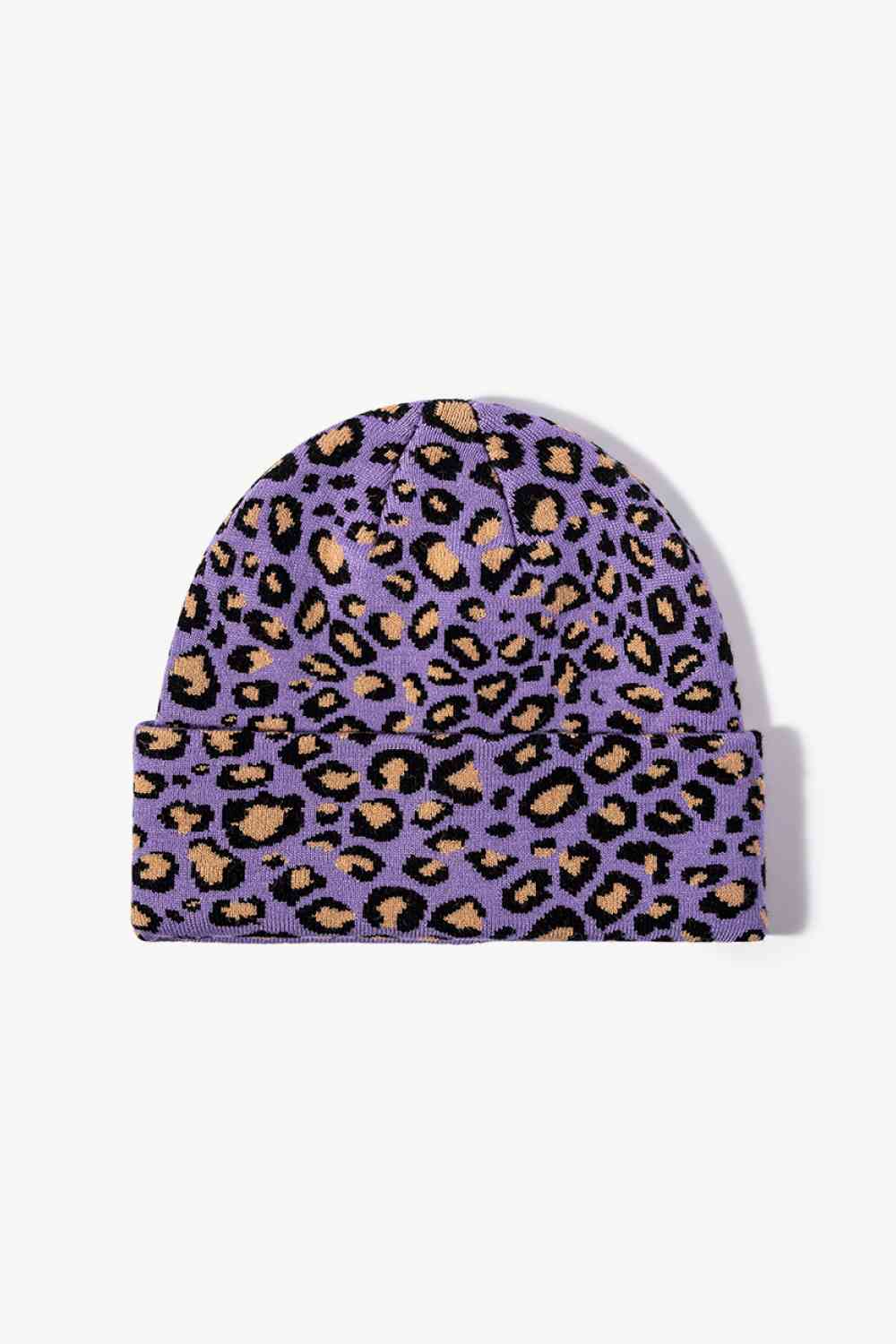 Leopard Pattern Cuffed Beanie Purple One Size