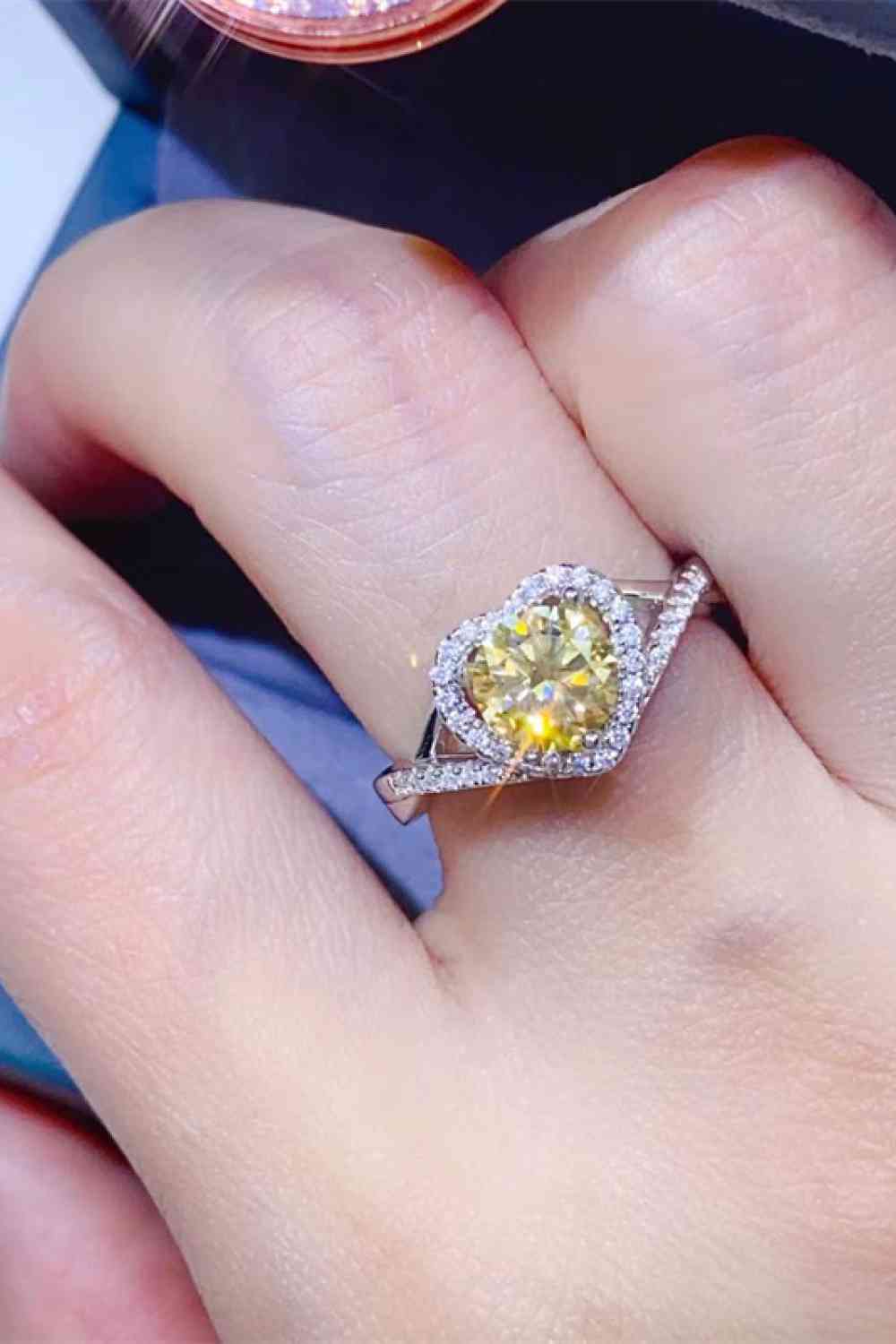 Adored 1 Carat Moissanite 925 Sterling Silver Heart Ring Canary Yellow