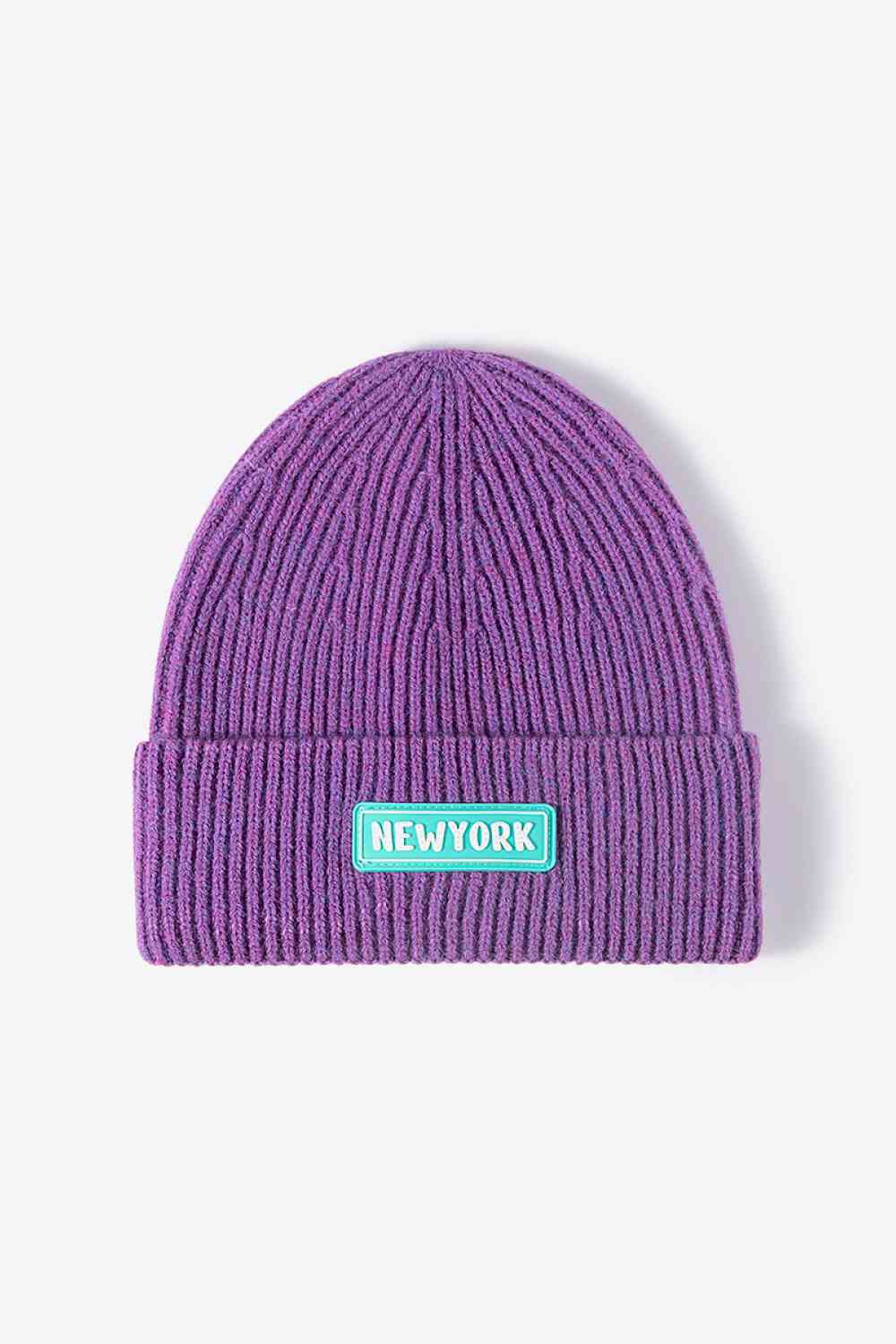 NEWYORK Patch Rib-Knit Cuffed Beanie Purple One Size