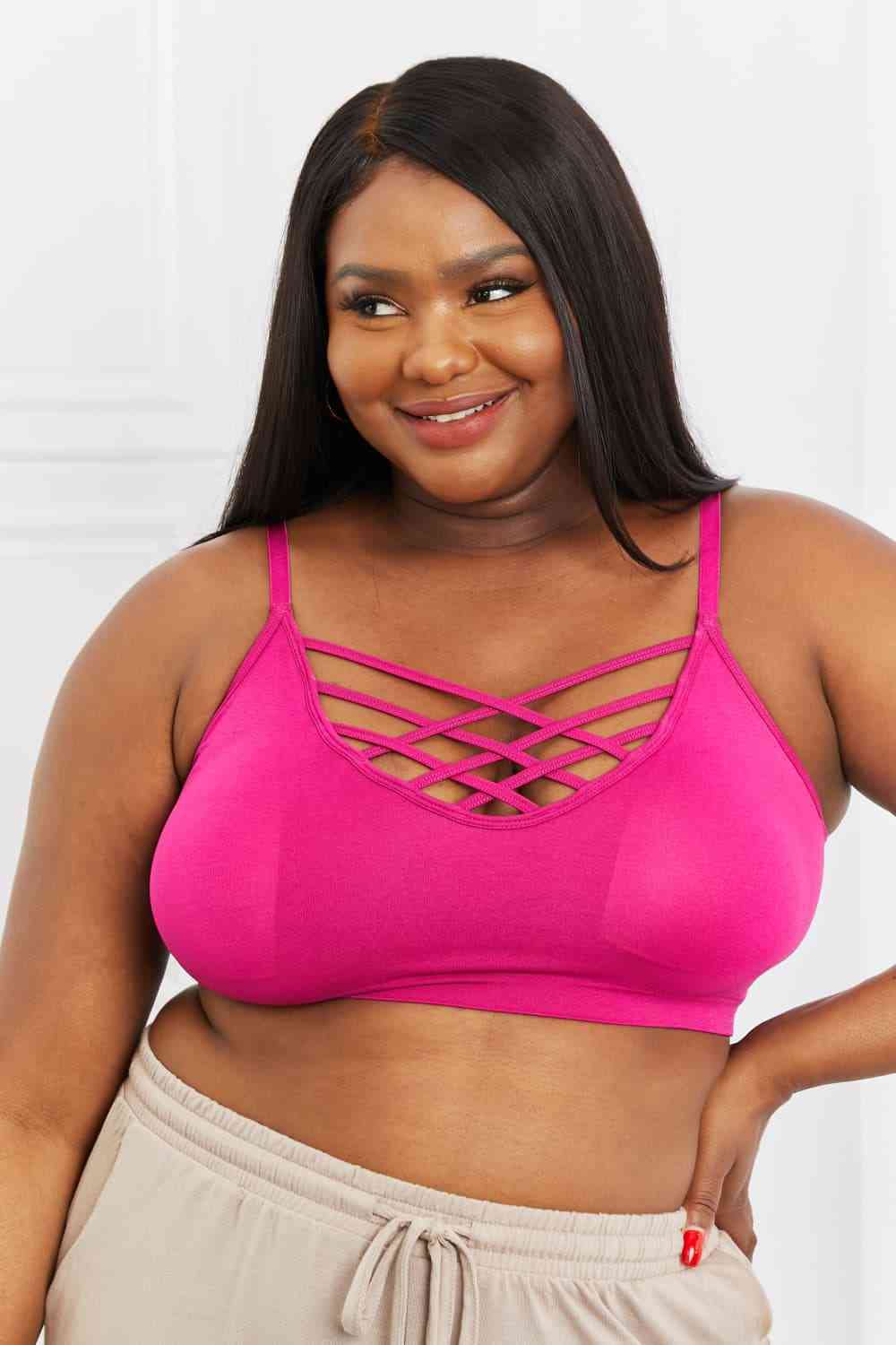 Zenana On The Go Full Size Detail Bralette Cerise