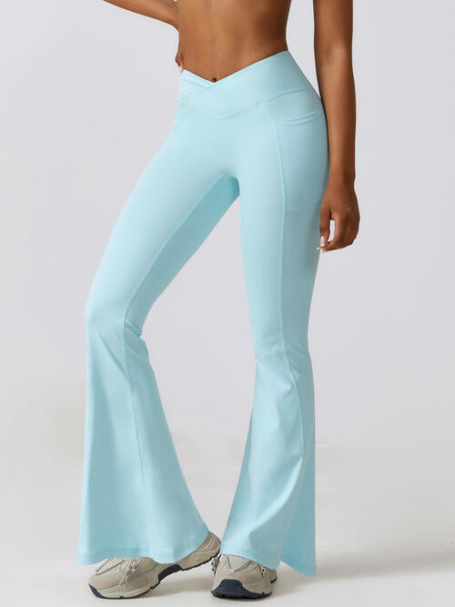 Flare Leg Active Pants with Pockets Mint Blue