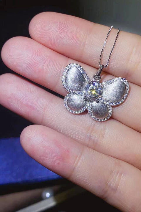 1 Carat Moissanite Butterfly Pendant Necklace Silver One Size