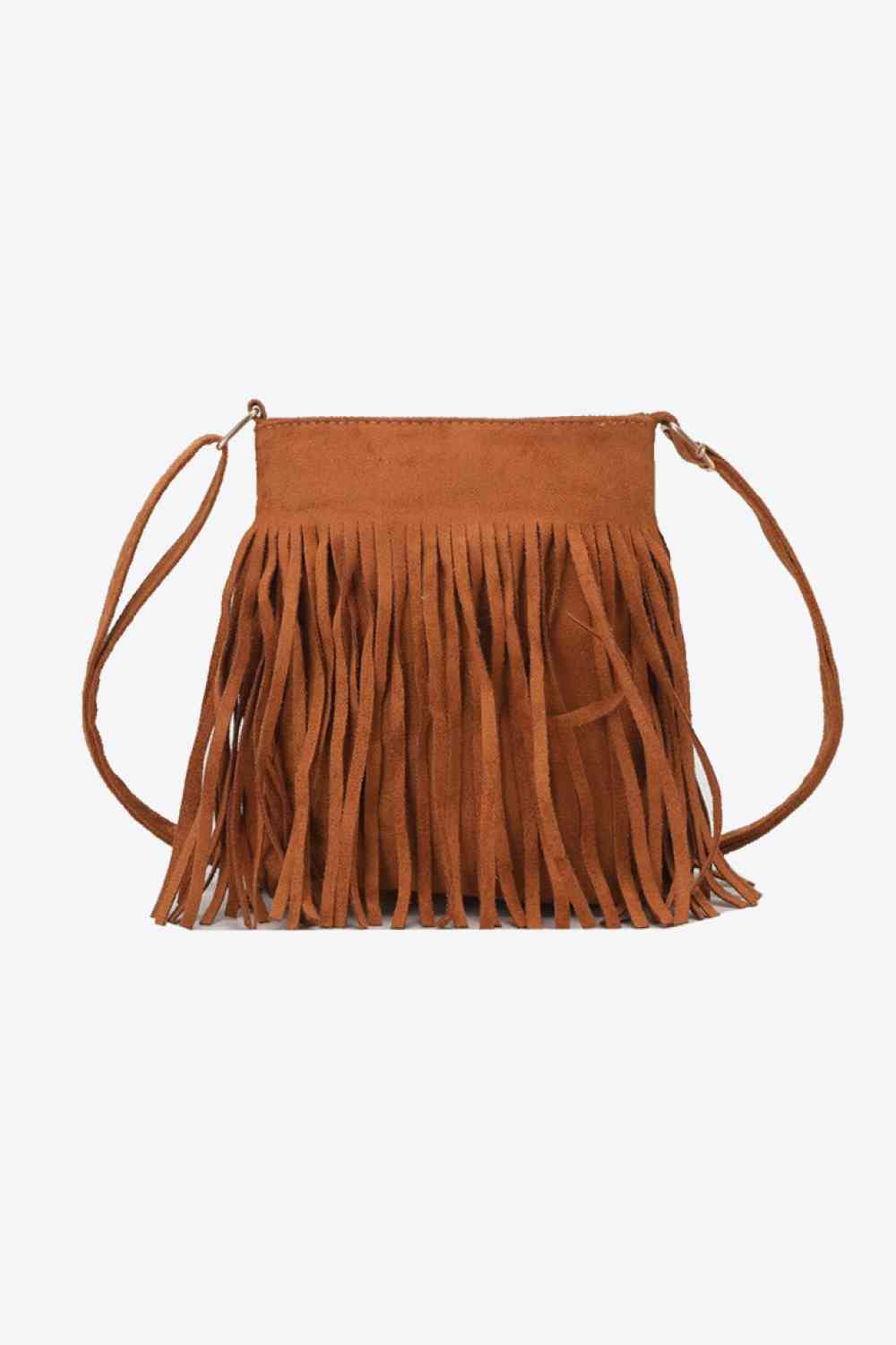 Adored PU Leather Crossbody Bag with Fringe Ochre One Size