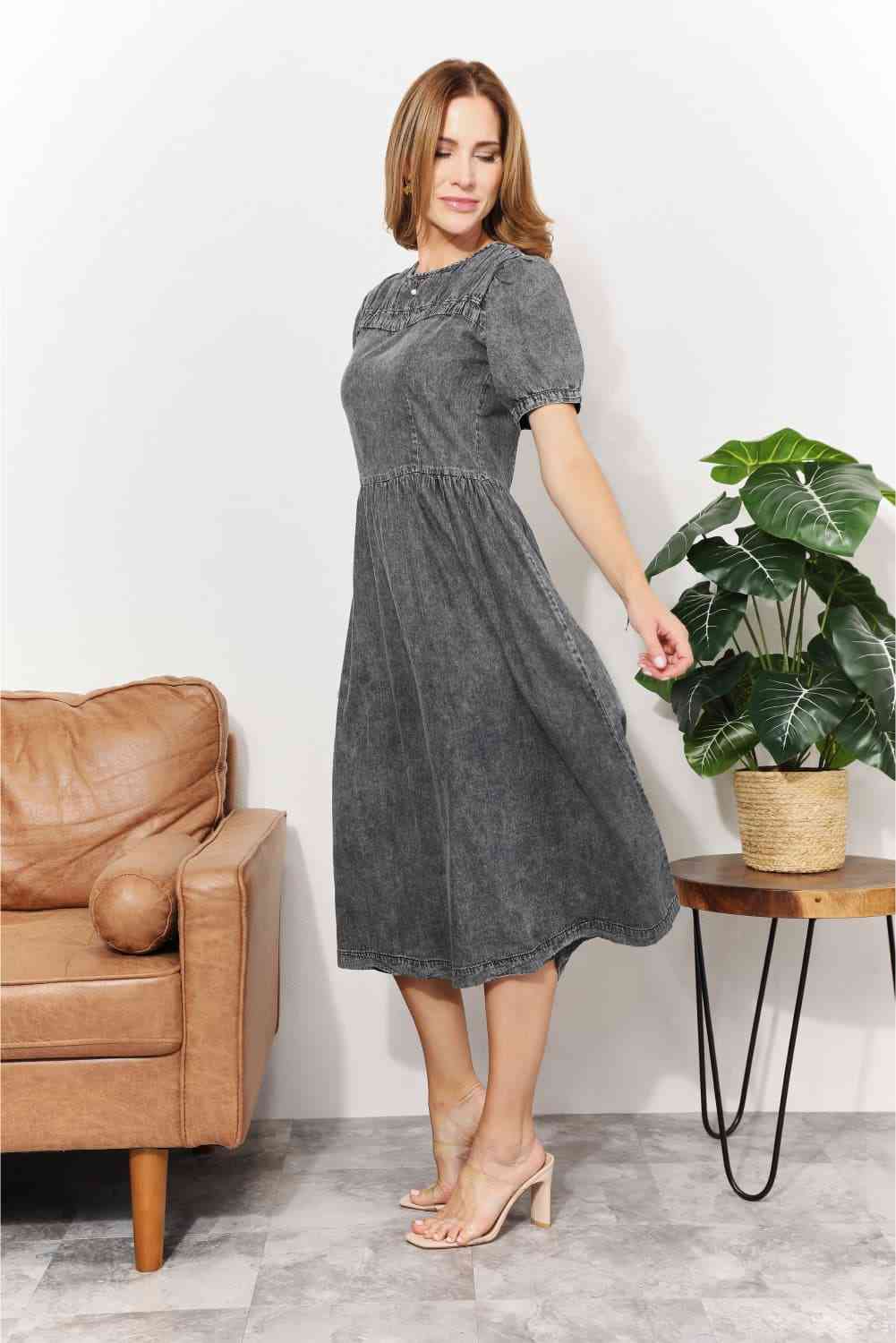 And The Why Full Size Washed Chambray Midi Dress