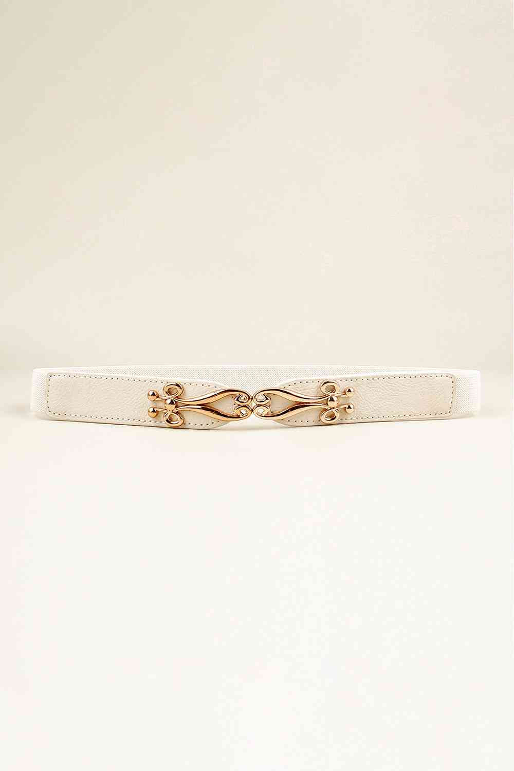 Alloy Buckle Elastic Belt White One Size