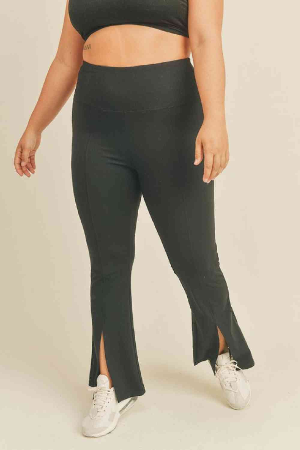 Kimberly C Full Size Slit Flare Leg Pants in Black Black