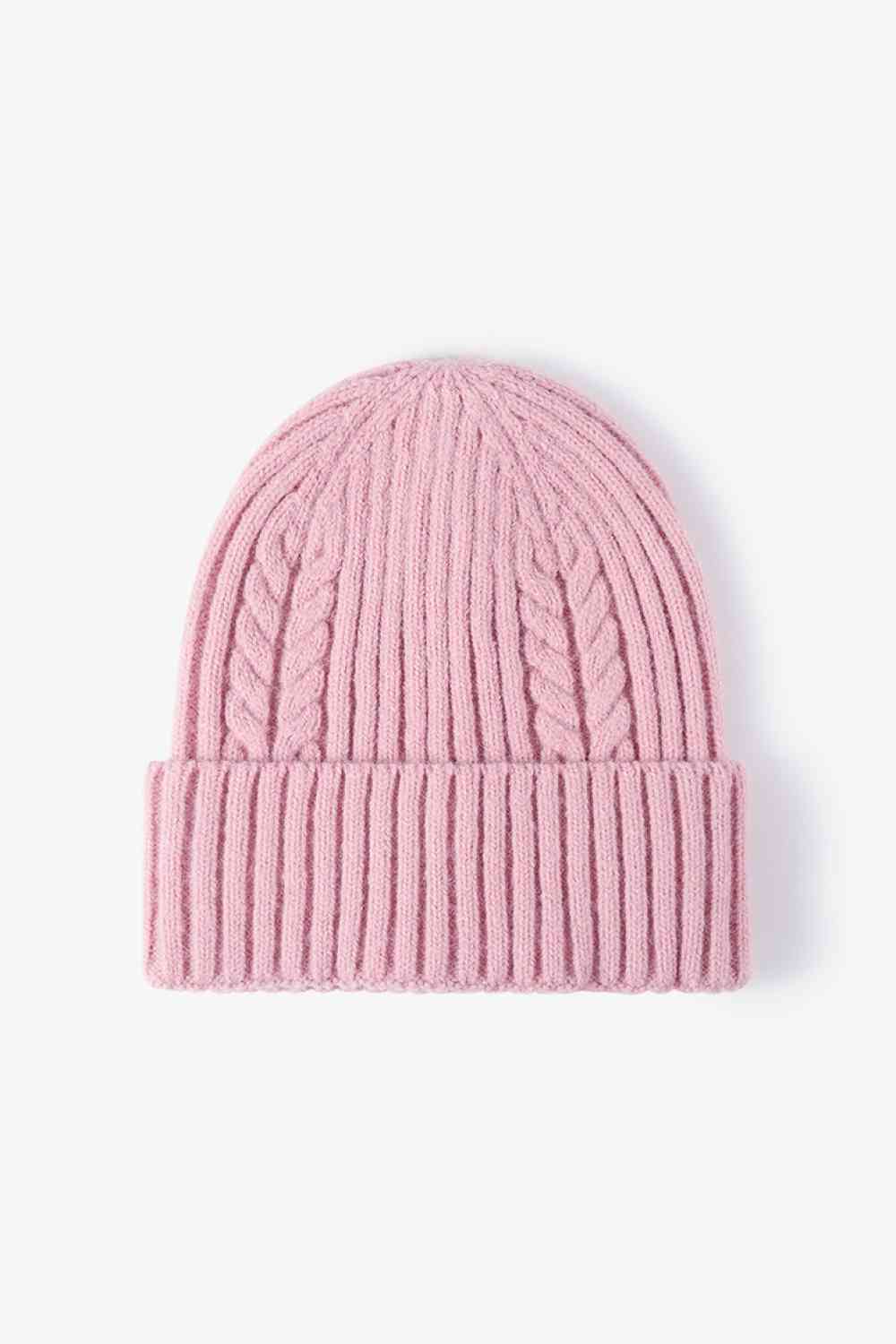 Cable-Knit Cuff Beanie Pink One Size