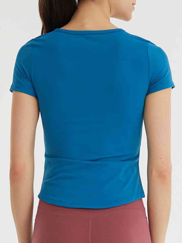 Notched Neck Short Sleeve Active Top